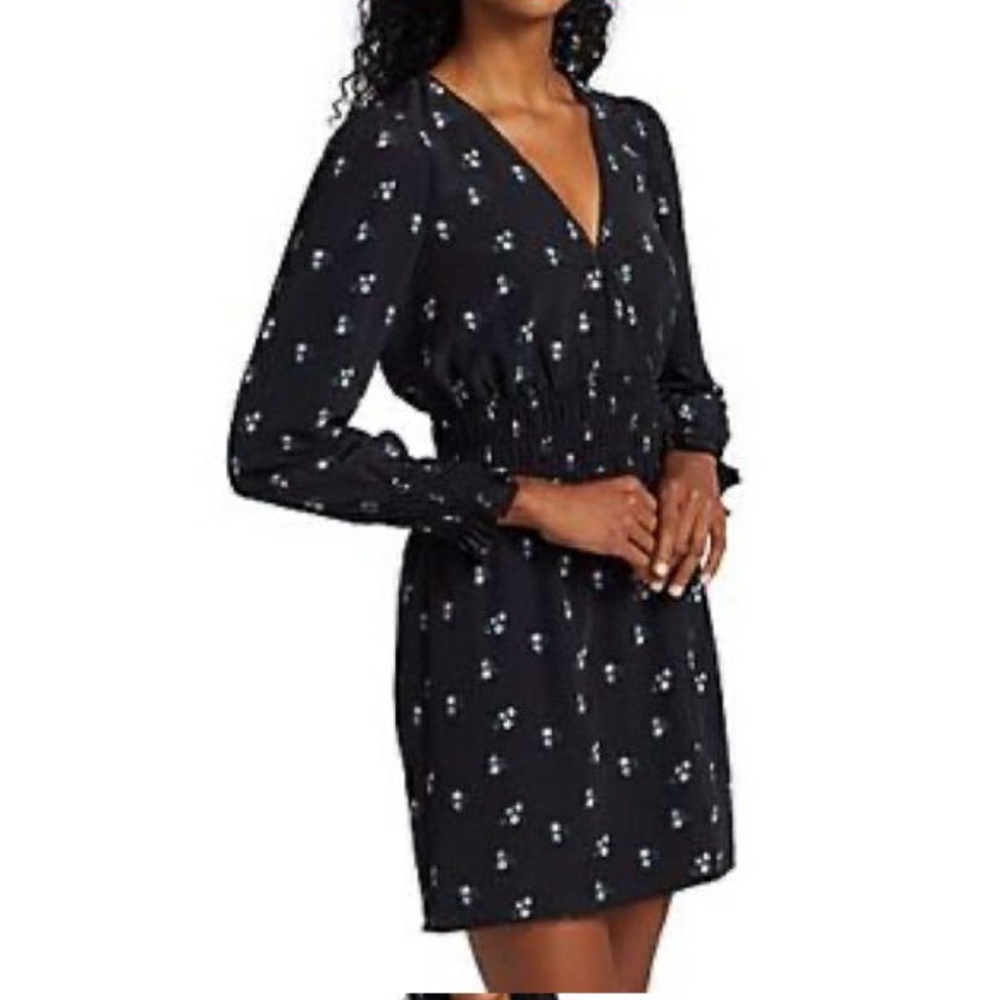 WAYF Delancy Womens Floral Smocked Mini Dress, Black Ditsy